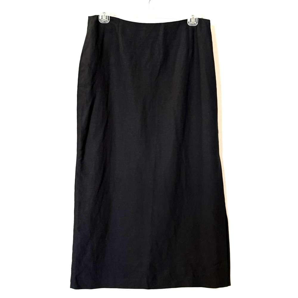 NY&CO Maxi Skirt Womens Size 16 Black Linen Blend Straight Lagenlook Side Slit